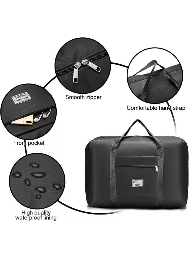تانجبلب حقيبة سفر قابلة للطي، حقيبة يد مقاومة للماء، حقيبة يد خفيفة الوزن، حقيبة أمتعة، مناسبة للرياضة، صالة الألعاب الرياضية، العطلات، للجنسين - أسود - Image 4