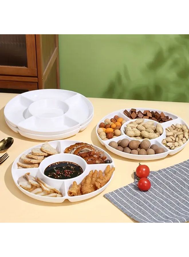 White 5 Compartment Round Snack Tray Heavy Duty Plastic Party Platter - Image 2