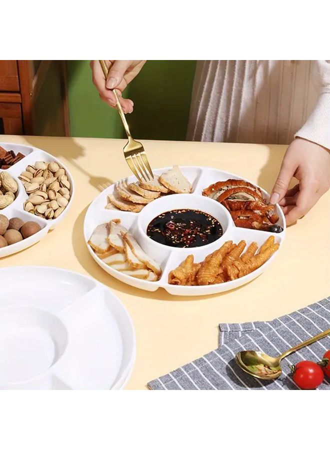 White 5 Compartment Round Snack Tray Heavy Duty Plastic Party Platter - Image 1