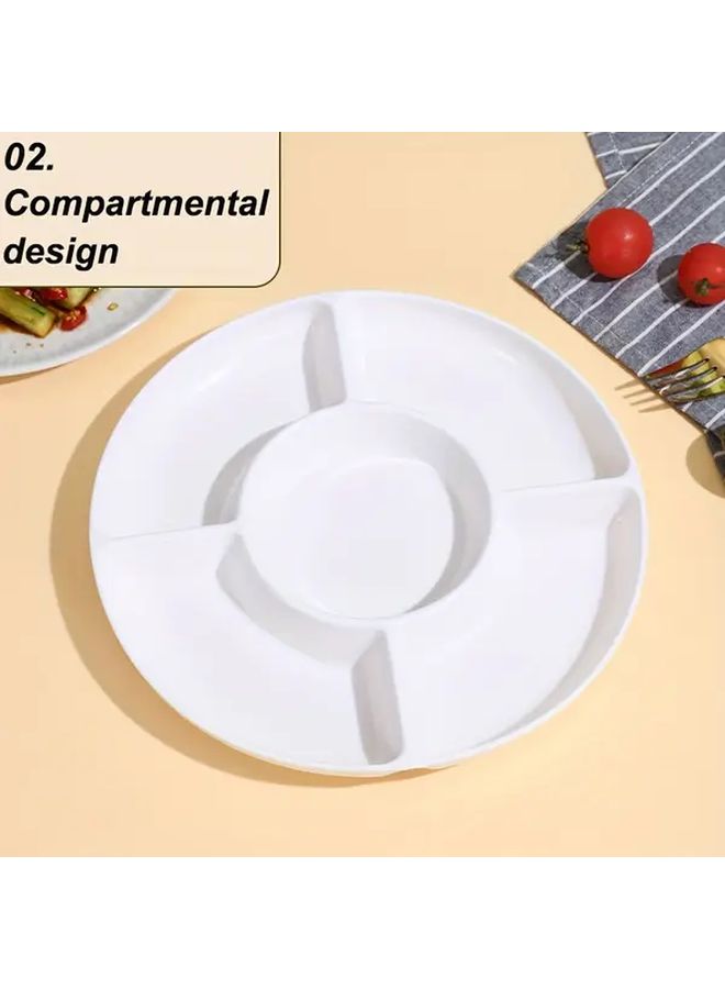 White 5 Compartment Round Snack Tray Heavy Duty Plastic Party Platter - Image 4