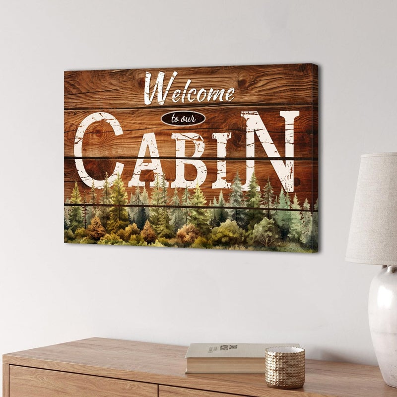 sunfrower Farmhouse Cabin Wall Art Living Room Rustic Welcome Sign Pictures Wall Decor Nature Pine Trees Forest Brown Woodsy Grain Canvas Prints Lodge Woodland Painting Nursery Bedroom Home Decoration 12x16in - Image 4