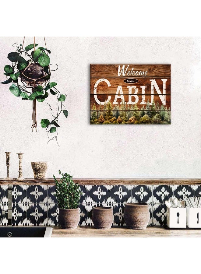 sunfrower Farmhouse Cabin Wall Art Living Room Rustic Welcome Sign Pictures Wall Decor Nature Pine Trees Forest Brown Woodsy Grain Canvas Prints Lodge Woodland Painting Nursery Bedroom Home Decoration 12x16in - Image 3
