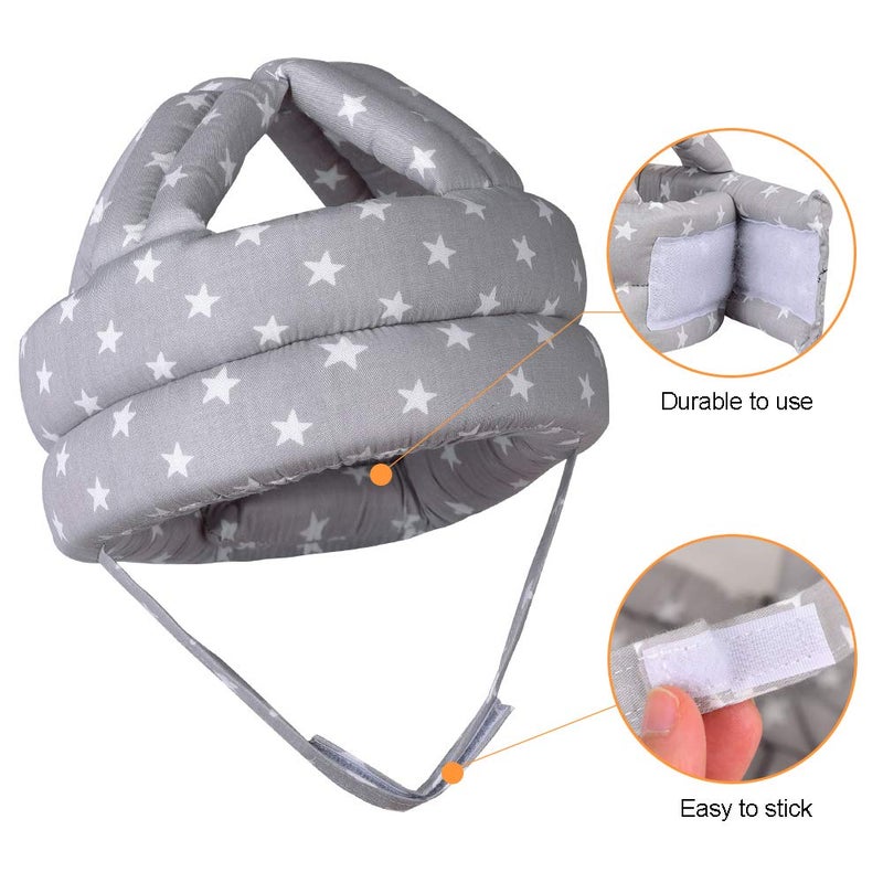 TORASO Baby Helmet, Baby Infant Head Helmet for Crawling, Head Cushion Bumper Bonnet, Soft Headguard for Toddler Learning to Walk, Gray Star (1) - Image 3