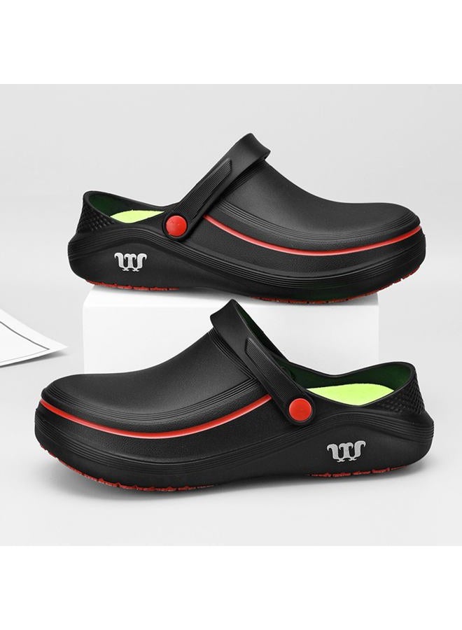SECHRITE Men's and Women's Work Clogs - Unisex Garden Chef Shoes Non Slip Waterproof Nurse Kitchen Food Service Shoes, Black, 9-10 Women/7-8 Men - Image 5
