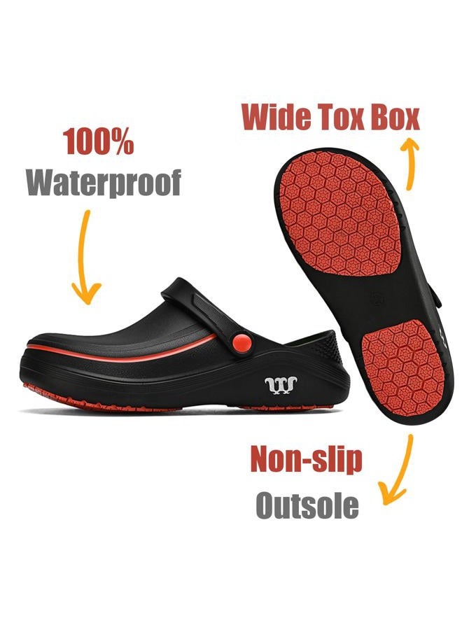 SECHRITE Men's and Women's Work Clogs - Unisex Garden Chef Shoes Non Slip Waterproof Nurse Kitchen Food Service Shoes, Black, 9-10 Women/7-8 Men - Image 4