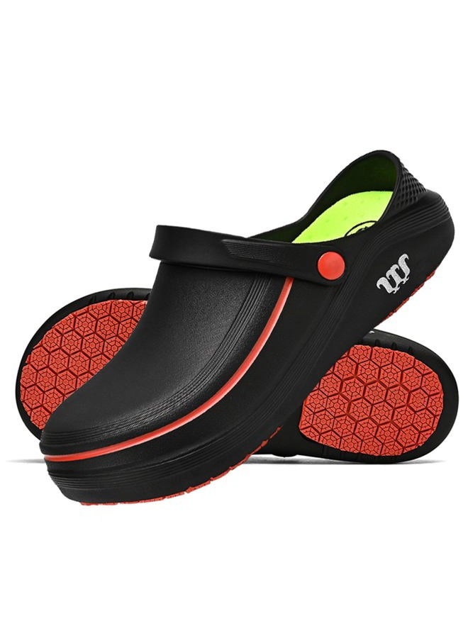 SECHRITE Men's and Women's Work Clogs - Unisex Garden Chef Shoes Non Slip Waterproof Nurse Kitchen Food Service Shoes, Black, 9-10 Women/7-8 Men - Image 1