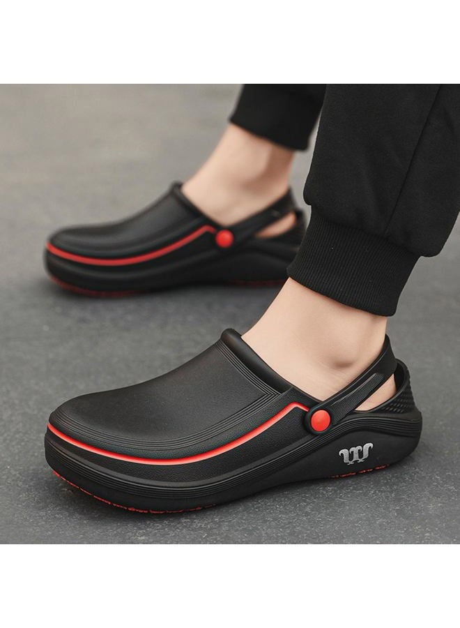 SECHRITE Men's and Women's Work Clogs - Unisex Garden Chef Shoes Non Slip Waterproof Nurse Kitchen Food Service Shoes, Black, 9-10 Women/7-8 Men - Image 2