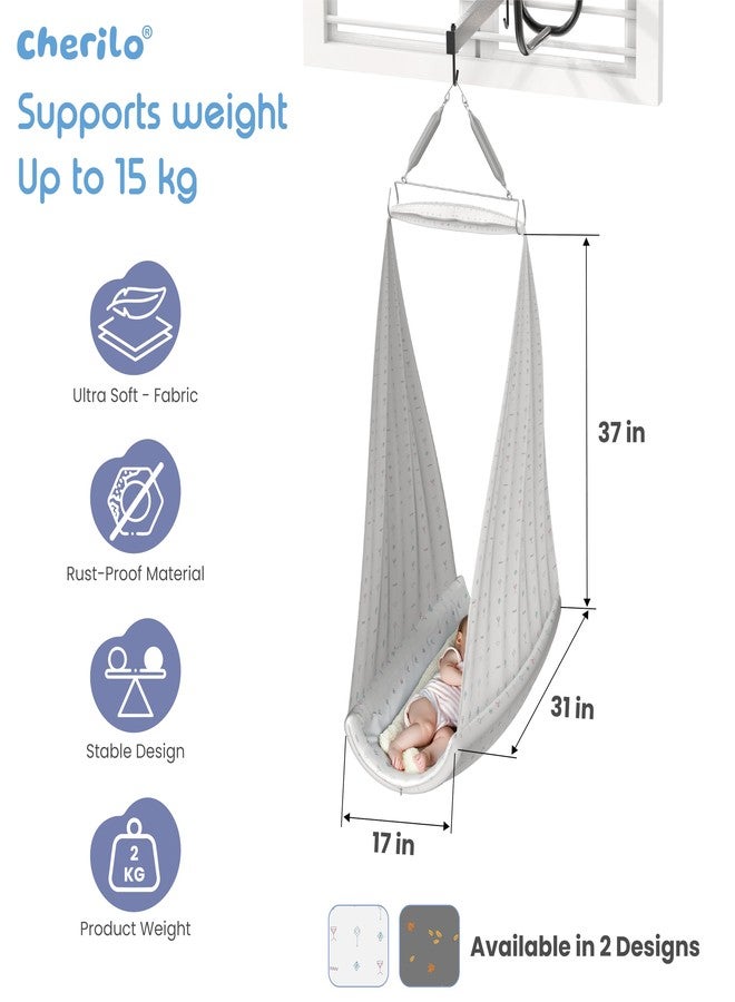Cherilo Baby Swing Cradle(Jhula) with Mosquito Net, Spring Hanger & Metal Window Cradle Stand - White Abstract - Full Set - Image 4