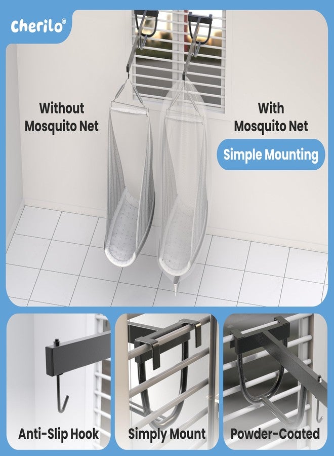 Cherilo Baby Swing Cradle(Jhula) with Mosquito Net, Spring Hanger & Metal Window Cradle Stand - White Abstract - Full Set - Image 2