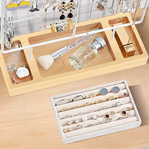 ProCase Jewelry Organizer Stand Earring Holder Organizer 6 Tiers Earring Organizer Tree Necklace Rack Jewellery Tower Bracelets Holder Storage with Removable Wooden Ring Tray for Women Girls White - Image 3