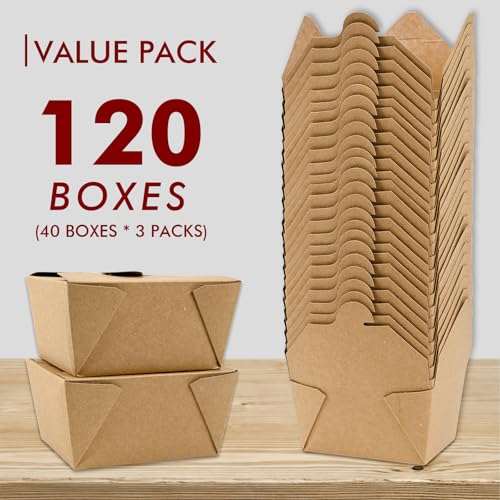 EcoDispose 30 oz Kraft Paper Pack of 120 Fold To Go Containers, Microwaveable Leak and Grease Proof Take Out Boxes for Lunch,Leftover and Restaurant - Image 3