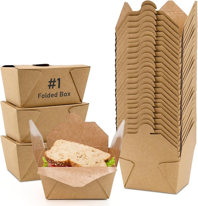 EcoDispose 30 oz Kraft Paper Pack of 120 Fold To Go Containers, Microwaveable Leak and Grease Proof Take Out Boxes for Lunch,Leftover and Restaurant - Image 1