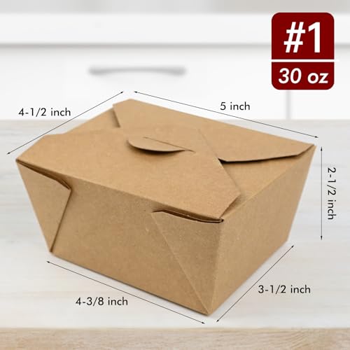 EcoDispose 30 oz Kraft Paper Pack of 120 Fold To Go Containers, Microwaveable Leak and Grease Proof Take Out Boxes for Lunch,Leftover and Restaurant - Image 2