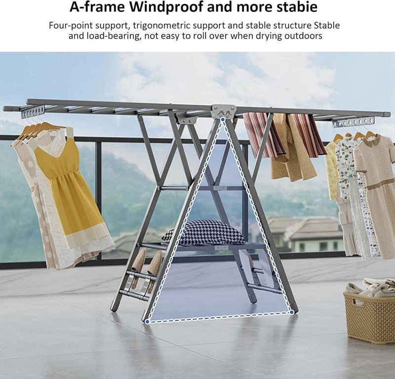 TDOO Standing Foldable Clothes Drying Rack, 3 Height Adjustable Clothes Dryer,Laundry Drying Rack with 4 Shoe Holder, 3-Layer Clothes Rack with for Sheets Towels & Clothing, Windproof, Indoor Ou r Use - Image 4