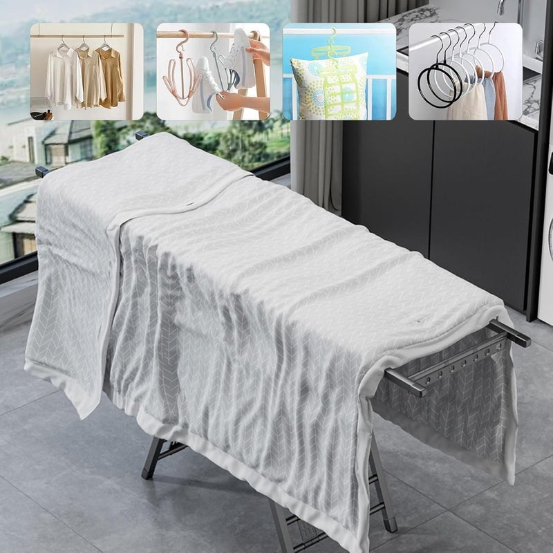 TDOO Standing Foldable Clothes Drying Rack, 3 Height Adjustable Clothes Dryer,Laundry Drying Rack with 4 Shoe Holder, 3-Layer Clothes Rack with for Sheets Towels & Clothing, Windproof, Indoor Ou r Use - Image 5
