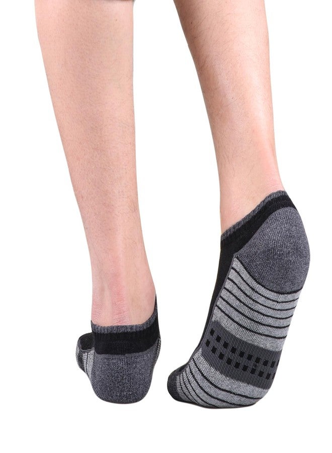 YUEDGE Men's Low Cut Athletic Socks, Terry Cushioned Running Socks, OEKO‑TEX Certified Combed Cotton Ankle Socks For Gym Golf Daily, Size 10-13, Black, 5 Pairs - Image 4