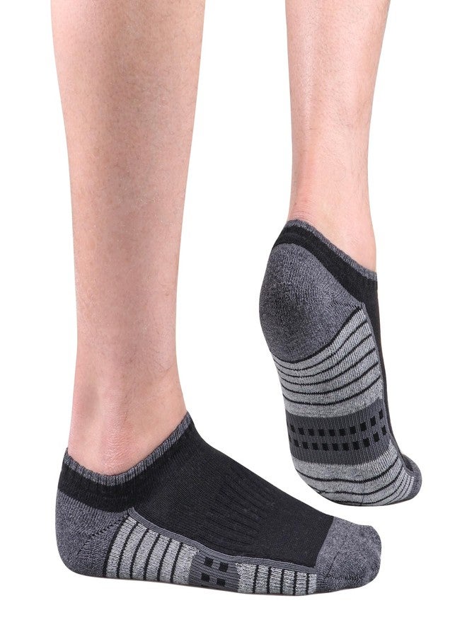 YUEDGE Men's Low Cut Athletic Socks, Terry Cushioned Running Socks, OEKO‑TEX Certified Combed Cotton Ankle Socks For Gym Golf Daily, Size 10-13, Black, 5 Pairs - Image 2