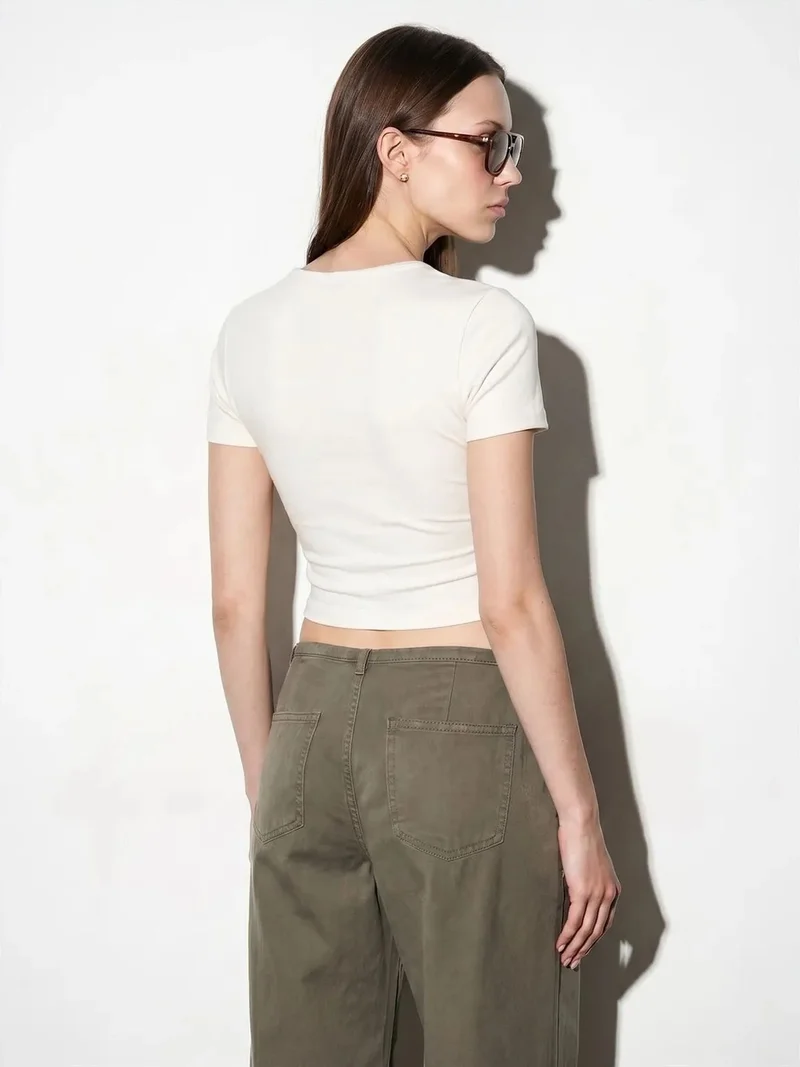 Dilvin DILVIN Slim Fit Crop Jersey Blouse