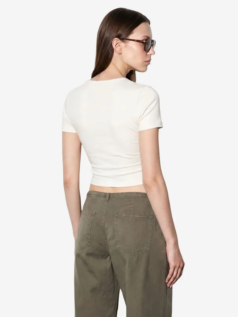 Dilvin DILVIN Slim Fit Crop Jersey Blouse