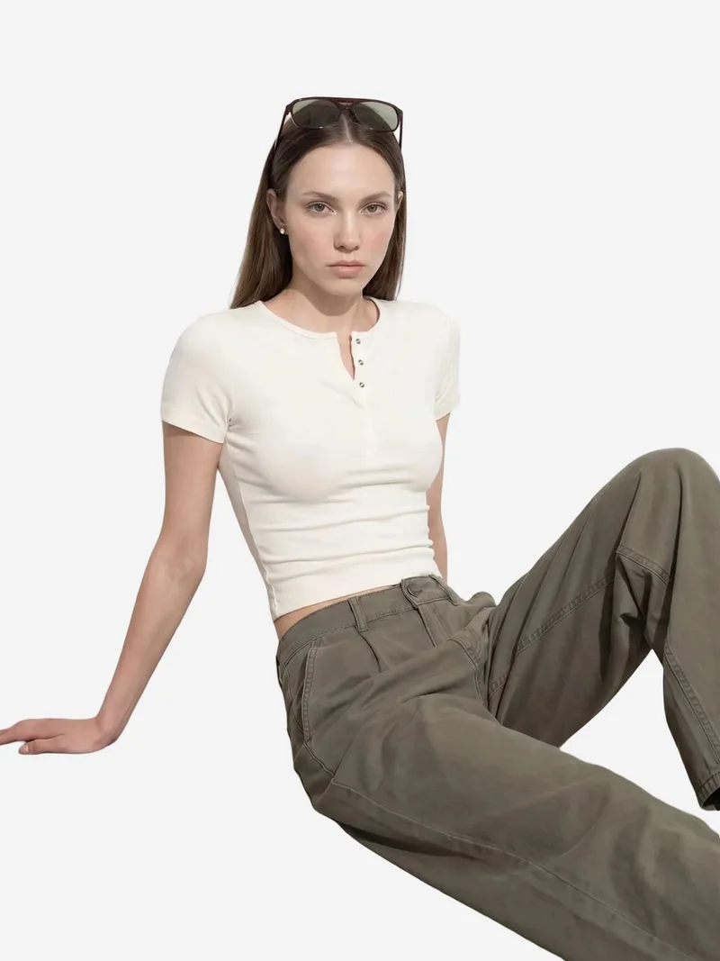 Dilvin DILVIN Slim Fit Crop Jersey Blouse