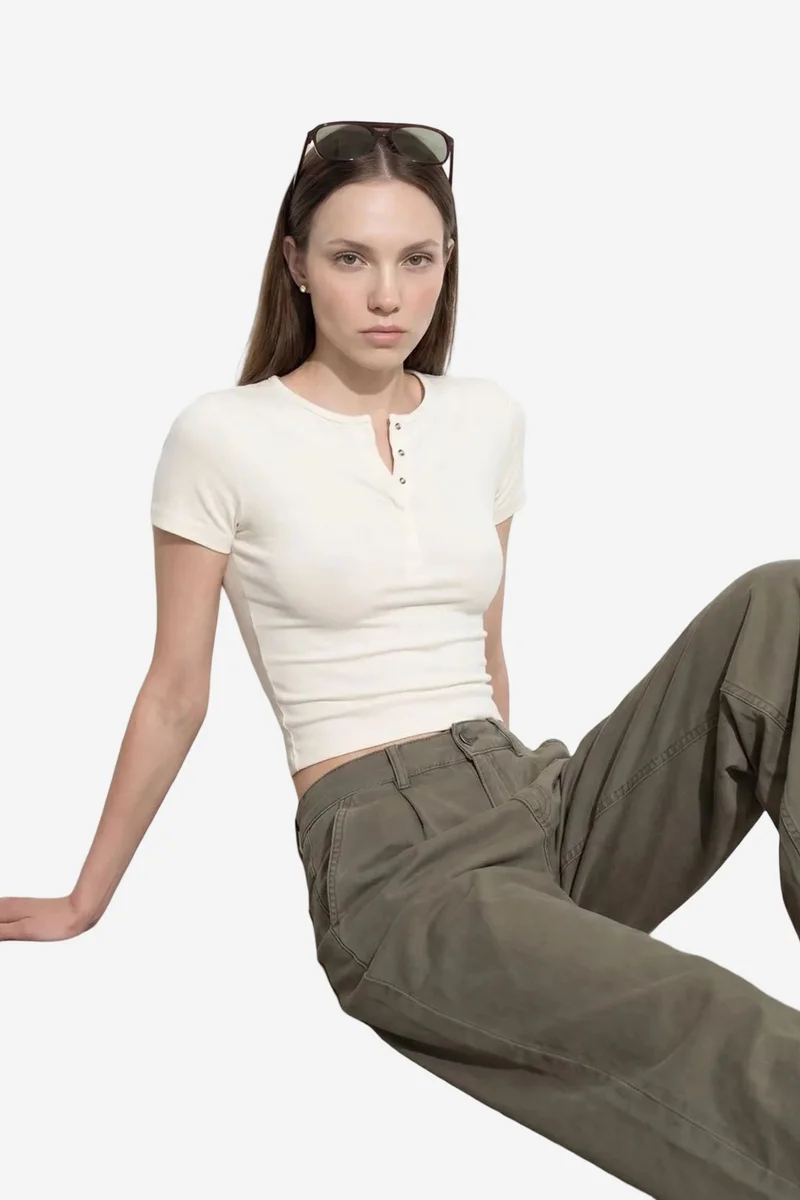 Dilvin DILVIN Slim Fit Crop Jersey Blouse
