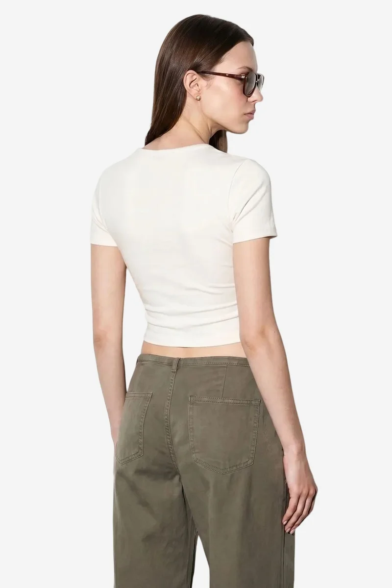 Dilvin DILVIN Slim Fit Crop Jersey Blouse