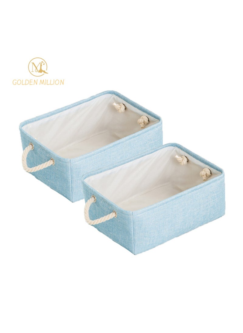 GOLDEN MILLION 2 PCS Storage Baskets for Shelves Flax Fabric Bins with Rope Handles Foldable Cube Rectangle Closet Organizer  - Image 1