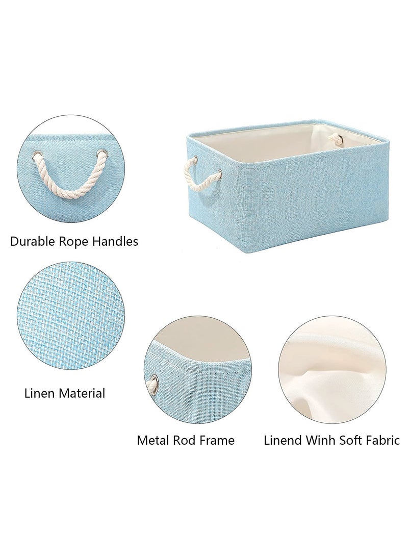 GOLDEN MILLION 2 PCS Storage Baskets for Shelves Flax Fabric Bins with Rope Handles Foldable Cube Rectangle Closet Organizer  - Image 2