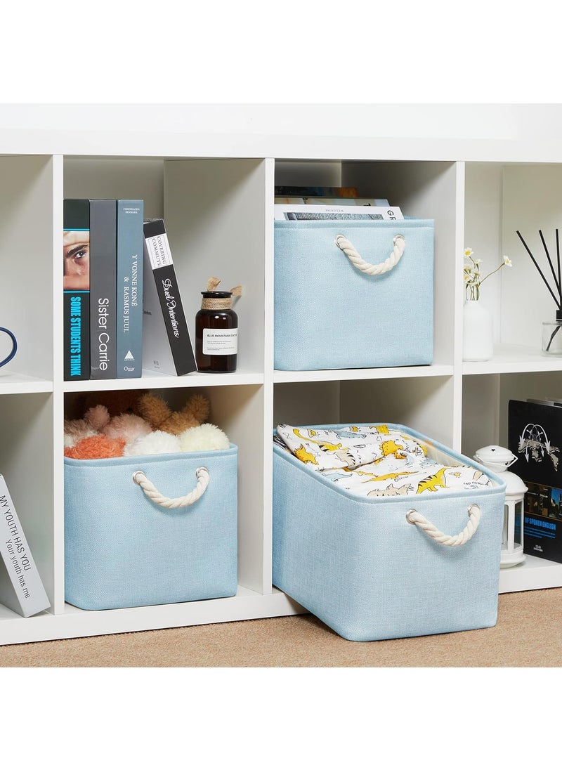 GOLDEN MILLION 2 PCS Storage Baskets for Shelves Flax Fabric Bins with Rope Handles Foldable Cube Rectangle Closet Organizer  - Image 4