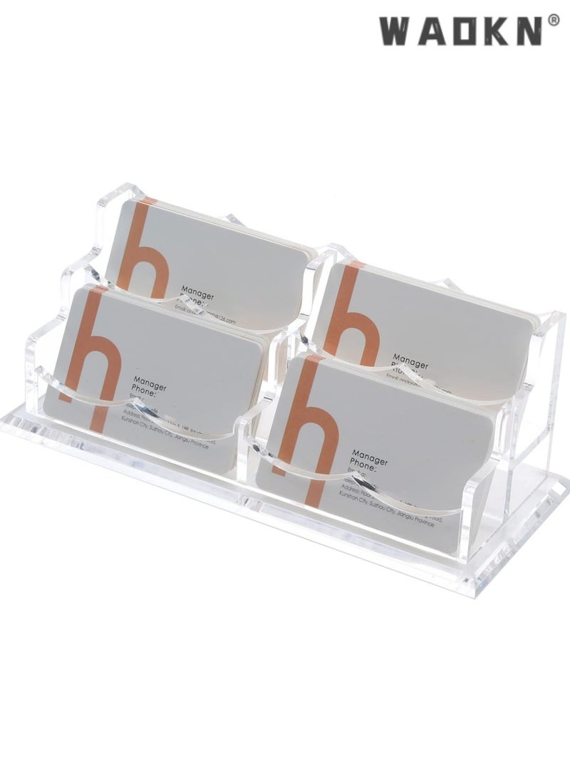 WAOKN Business Card Holder for Desk 2 Tier 4 Slots, Clear Acrylic Business Card Display Stand for Women and Men, Organize 200 Cards-1 Pack (4 Slots)  - Image 1