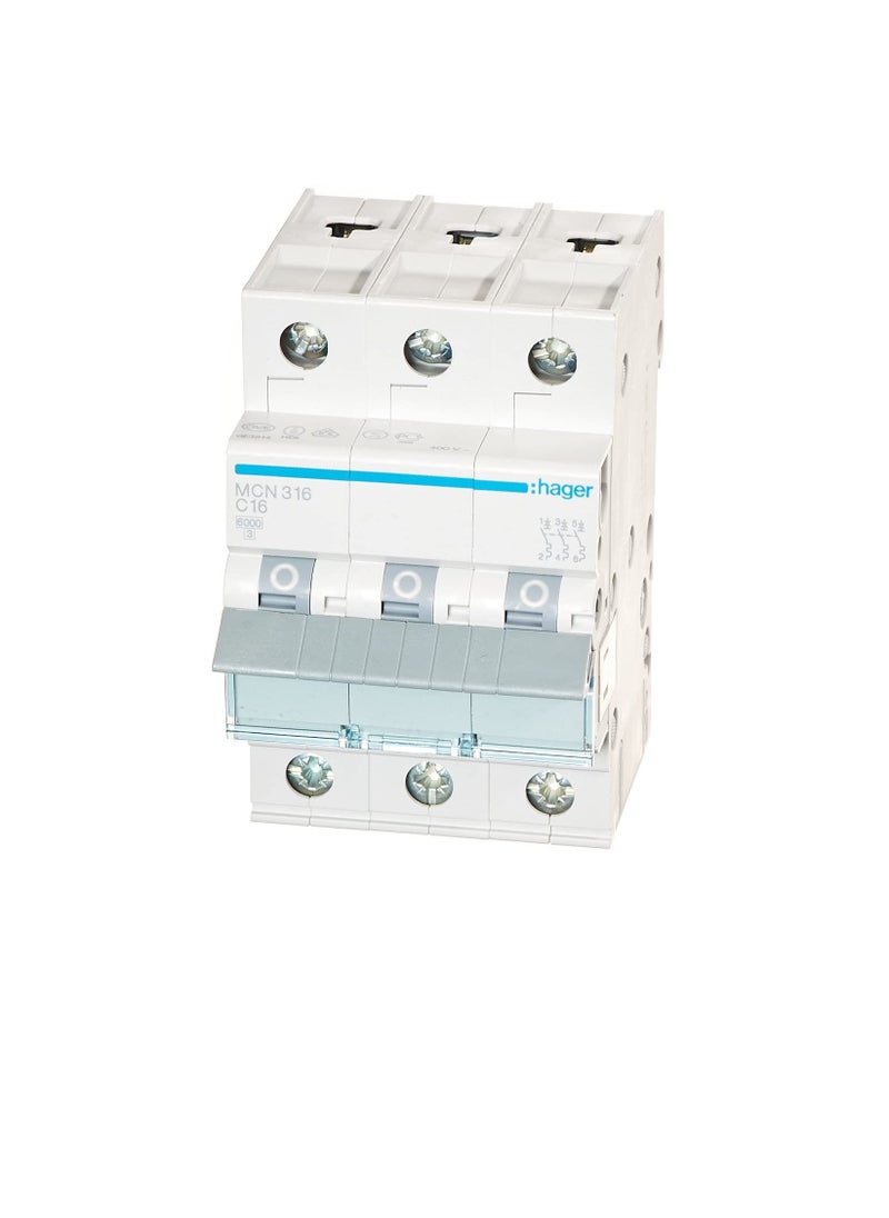 Hager HAGER Miniature circuit breaker Three Pole 16A 6KA TP MCB TYPE C MCN316 *ONEKONEKT*  - Image 2