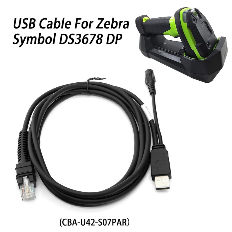 كبل USB بطولته 2.8 متر مع الرمز CBA-U42-S07PAR لماسحات الرموز الشريطية Zebra Symbol DS3678-DP LI3608 LI3678 DS3600 DS3608 DS8108، واجهة USB-A إلى RJ-45، مستقيم، 12 فولت - Image 3