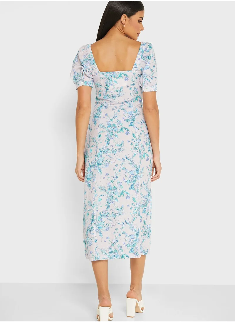 WHISTLES Floral Printed Button Detail Dress