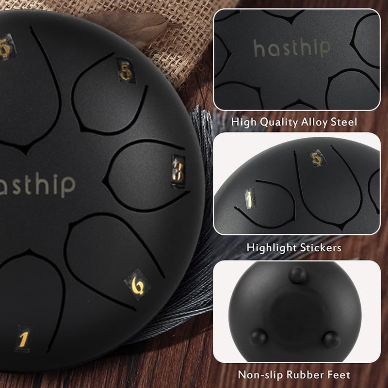 HASTHIP ® Steel Tongue Drum 8 Note, 6 inch Percussion Instrument Handpan Drum with Bag, Music Book and Mallets for Kids and Adults Meditation Musical Education Concert Mind Healing Yoga (Black) - Image 4