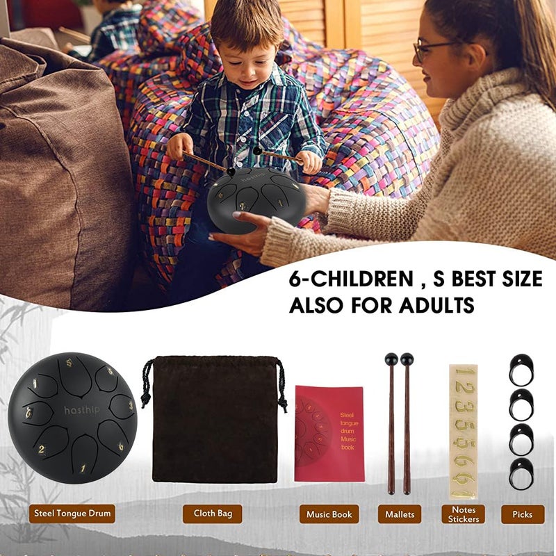 HASTHIP ® Steel Tongue Drum 8 Note, 6 inch Percussion Instrument Handpan Drum with Bag, Music Book and Mallets for Kids and Adults Meditation Musical Education Concert Mind Healing Yoga (Black) - Image 2