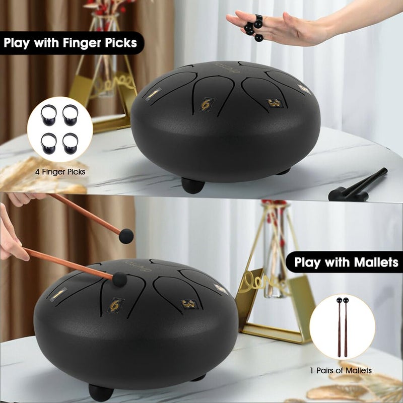 HASTHIP ® Steel Tongue Drum 8 Note, 6 inch Percussion Instrument Handpan Drum with Bag, Music Book and Mallets for Kids and Adults Meditation Musical Education Concert Mind Healing Yoga (Black) - Image 5
