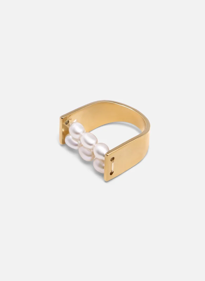 Lichi  Wide golden ring with pearls in the centre for Women | Best Price UAE