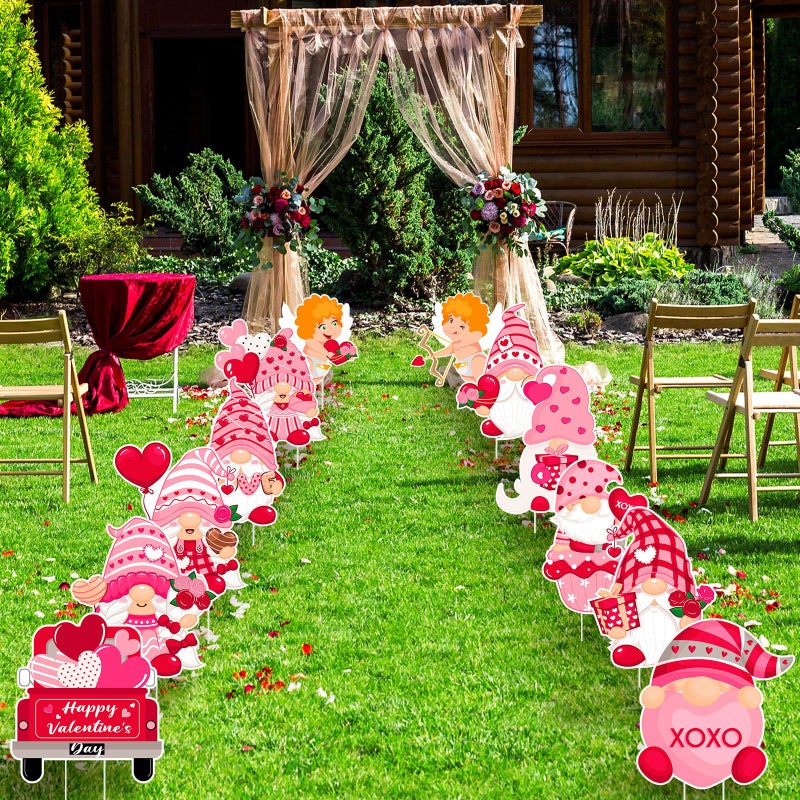 Glenmal 12 Pcs Valentine's Day Yard Signs with Stakes Valentine Gnomes Lawn Decorations Outdoor Love Swedish Corrugated Decor for Wedding Anniversary Party - Image 3
