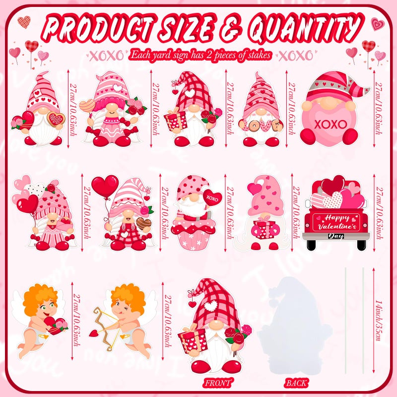 Glenmal 12 Pcs Valentine's Day Yard Signs with Stakes Valentine Gnomes Lawn Decorations Outdoor Love Swedish Corrugated Decor for Wedding Anniversary Party - Image 2