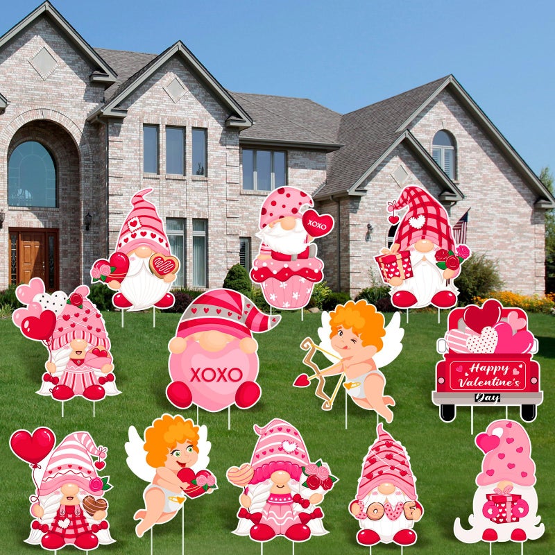 Glenmal 12 Pcs Valentine's Day Yard Signs with Stakes Valentine Gnomes Lawn Decorations Outdoor Love Swedish Corrugated Decor for Wedding Anniversary Party - Image 4