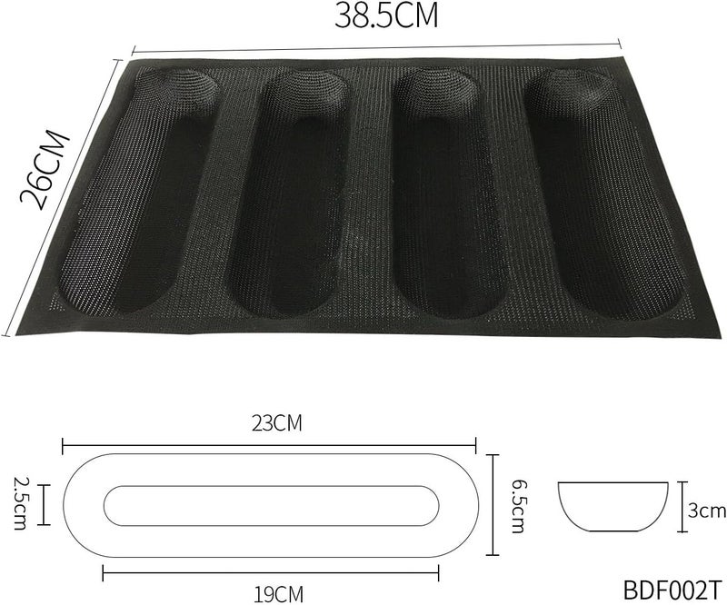 BLUE DROP Silicone Bread Forms For Hot Dog Baking Molds Sandwich Making Sheet 4 Cavities 9 inches Loaf Eclair Mats - Image 3