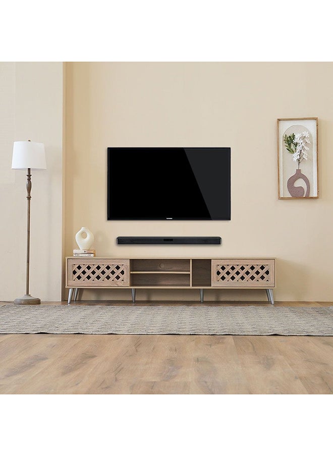 DANUBE HOME خزانة تلفزيون كومو حتى 55 بوصة، وحدة تلفزيون حائطية ترفيهية، حامل تلفزيون خشبي، طاولة وحدة تحكم وسائط لغرفة المعيشة، مقاس L 160x40x44.5 سم، سونوما أوك  - Image 1