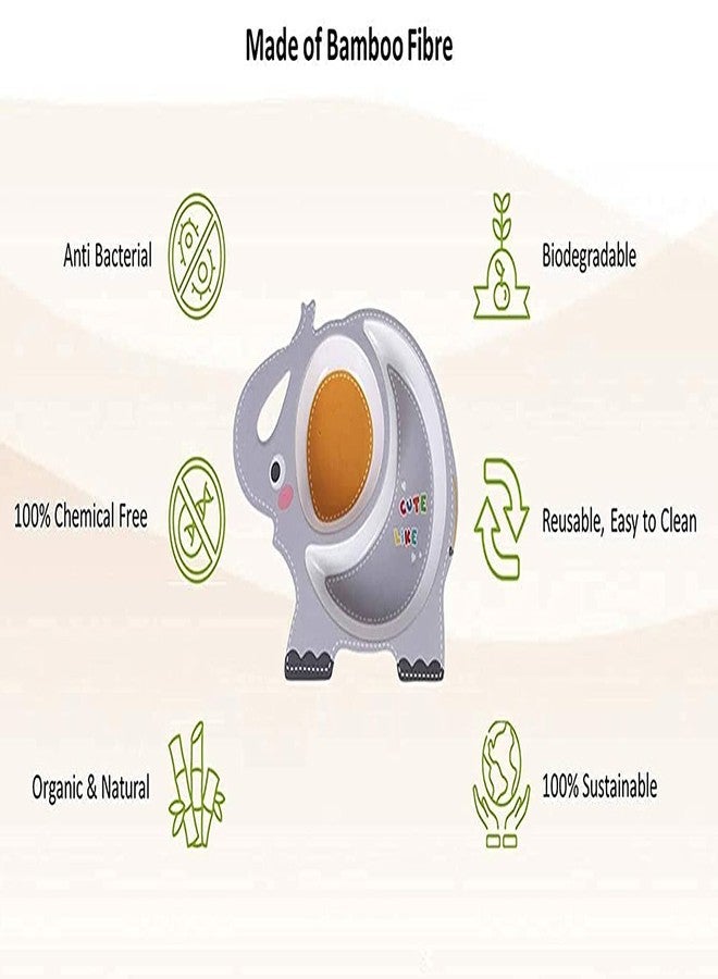 Toriox Dinner Set for Kids Feeding Bamboo Fiber Plates, Bowl, Spoon for Kids, Tableware Baby Boy Girl Reusable Crockery Dinner Set Kids Dinner Plate, Serveware 5 Pc Set (Multi Color) (Elephant) - Image 4