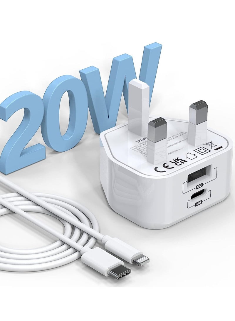 20W USB Type C PD 3.0 Power Adapter Wall Charge and Lead Charging with Phone Fast Charger USB C Plug and Cable 1M, for iPhone 13 PRO - Image 1