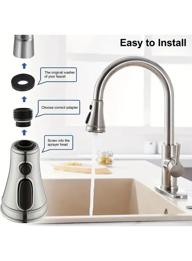 Chrome Kitchen Faucet Head Replacement Pull Down Sprayer With 3 Modes And 9 Adapters - Image 3