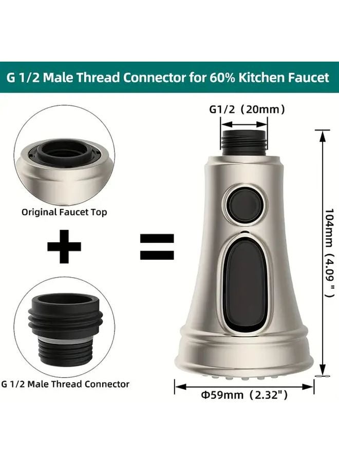 Chrome Kitchen Faucet Head Replacement Pull Down Sprayer With 3 Modes And 9 Adapters - Image 4