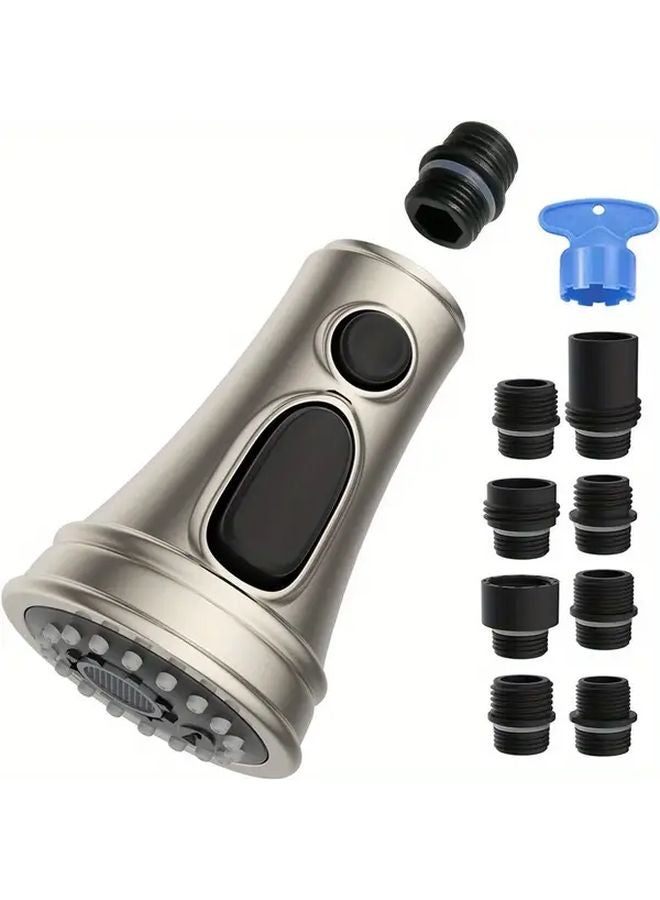 Chrome Kitchen Faucet Head Replacement Pull Down Sprayer With 3 Modes And 9 Adapters - Image 5