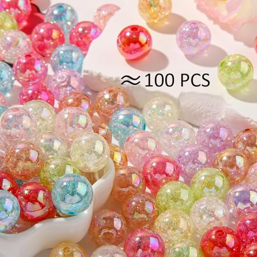 ANCADN 16mm Acrylic Beads 100pcs Crack Bead Pen Beads Bubblegum Beads DIY Beading Hairband Bracelets Necklace Craft for DIY Jewelry Making(Crack) - Image 2