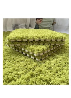 ARCOON 10 Pcs Plush Puzzle Foam Floor Mat with Border, Fluffy Carpet Squares Thick Interlocking Shaggy Carpet Tiles, Anti-Slip Protective Area Rug Tiles Play Mat for Parlor Bedroom - Green