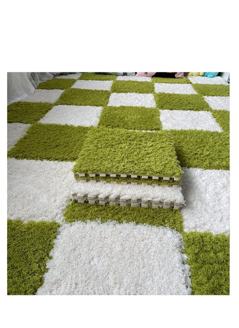 ARCOON - ARCOON 10 Pcs Plush Puzzle Foam Floor Mat with Border, Fluffy Carpet Squares Thick Interlocking Shaggy Carpet Tiles, Anti-Slip Protective Area Rug Tiles Play Mat for Parlor Bedroom - Green - Image 1